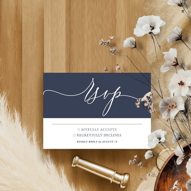 Navy White Simple Minimalist Modern Wedding RSVP Card (Creator Uploaded)
