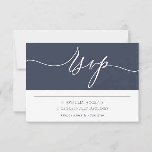 Navy White Simple Minimalist Modern Wedding RSVP Card