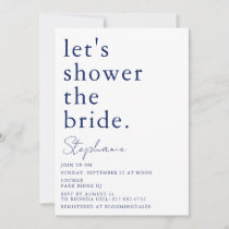 Navy White Simple Modern Bridal Shower  Invitation