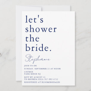 Navy White Simple Modern Bridal Shower Invitation