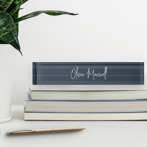 Navy  White Sketched Cursive Script Desk Name Plate