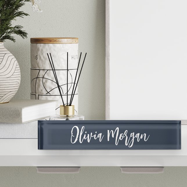 Navy & White Sketched Cursive Script Name Desk Name Plate (Creator Uploaded)