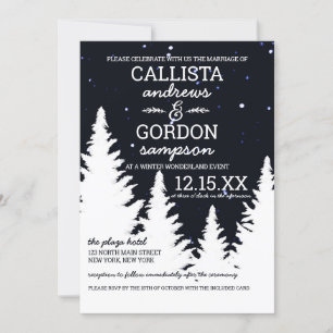 Navy White Snow Winter Wonderland Wedding Invitation
