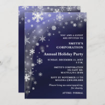 Navy White Snowflakes Corporate Holiday Party Invitation