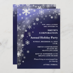 Navy White Snowflakes Corporate Holiday Party Invitation