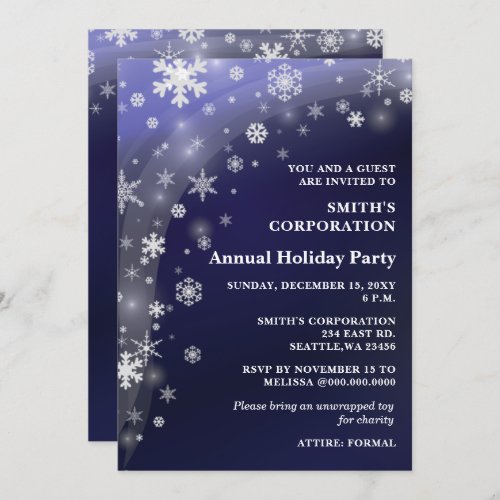 Navy White Snowflakes Corporate Holiday Party Invitation
