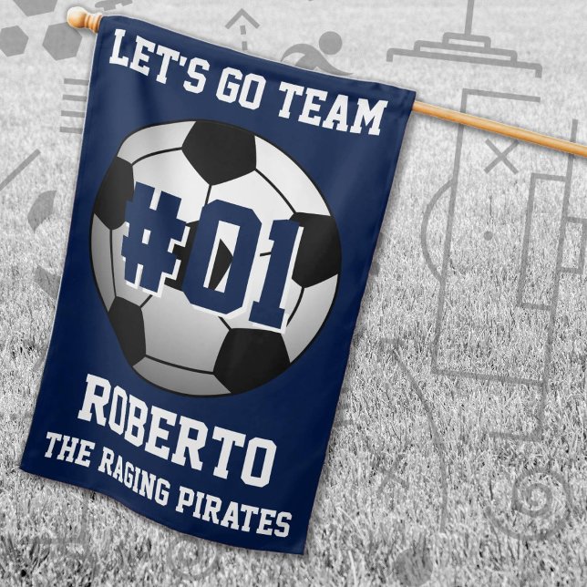 Navy White Soccer Team Colors House Flag (Navy and White Soccer Let's Go Team Flag. Celebrate your high school or college athlete.)