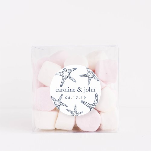 Navy  White Starfish Personalized Wedding Classic Round Sticker