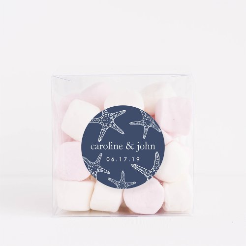 Navy  White Starfish Personalized Wedding Classic Round Sticker