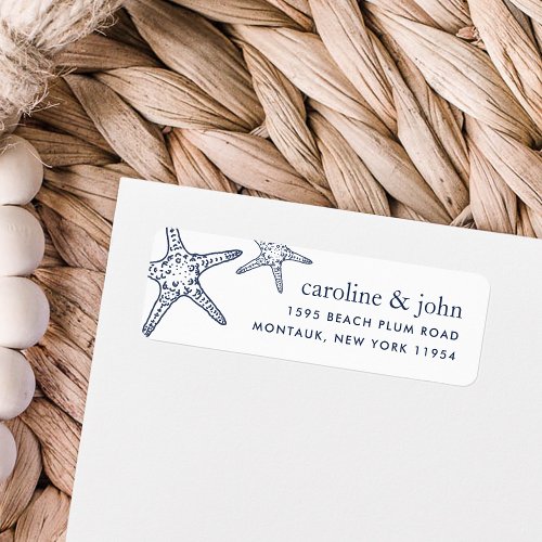 Navy  White Starfish Return Address Label