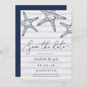 Navy & White Starfish Save the Date Card (Front/Back)