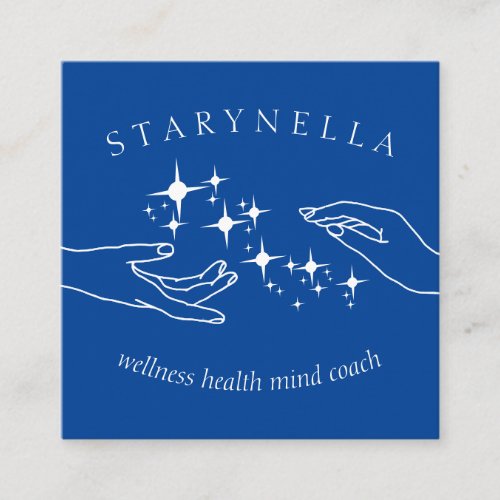 Navy White Stars Energy Hands Reiki Therapy Square Business Card