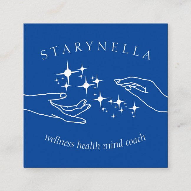 Navy White Stars Energy Hands Reiki Therapy Square Business Card