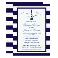 Navy & White Stripe Lighthouse Rehearsal Dinner Card