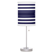 Navy White Stripe Navy Blue Ribbon Name Monogram Table Lamp (Left)