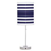 Navy White Stripe Navy Blue Ribbon Name Monogram Table Lamp (Back)