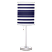 Navy White Stripe Navy Blue Ribbon Name Monogram Table Lamp (Right)