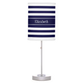 Navy White Stripe Navy Blue Ribbon Name Monogram Table Lamp (Front)