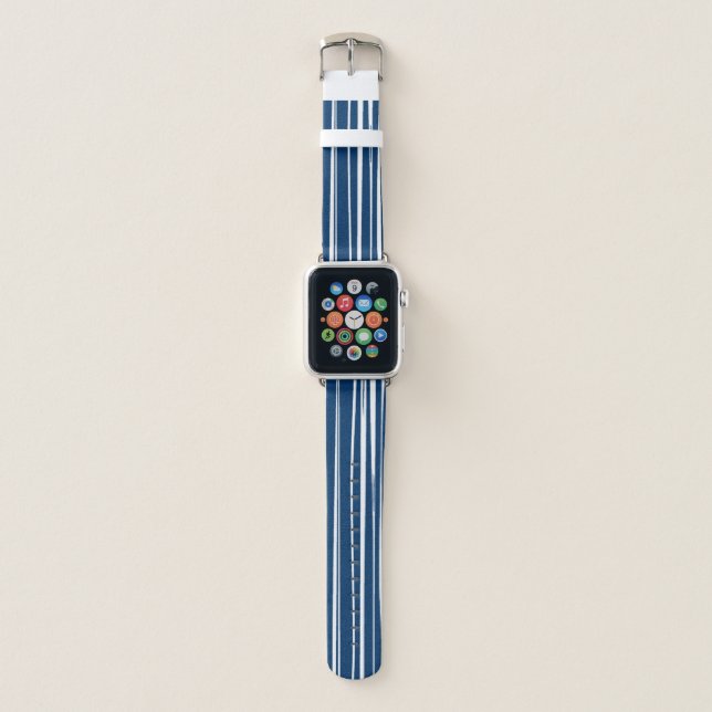Navy & White Stripe Pattern Apple Watch Band (Front)