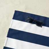 Navy & White Stripe Personalized Family Vacation Beach Towel (In Situ)