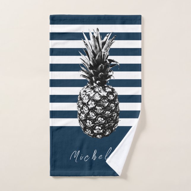 Navy & White Stripe Pineapple | Custom Hand Towel (Hand Towel)
