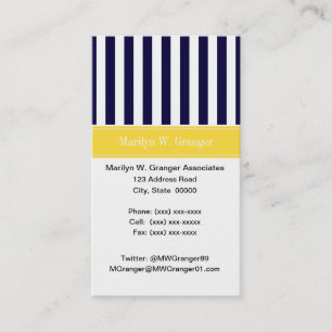 Navy White Stripe Pineapple Ribbon Name Monogram Business Card