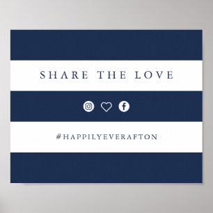 Navy & White Stripe Wedding Hashtag Sign
