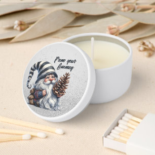 Navy White Striped Christmas Gnome Mini Candle Favors