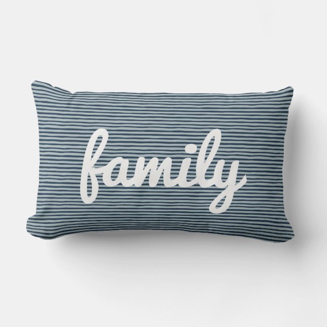 Navy & White Striped – Modern Minimalist Family  Lumbar Pillow (Front)