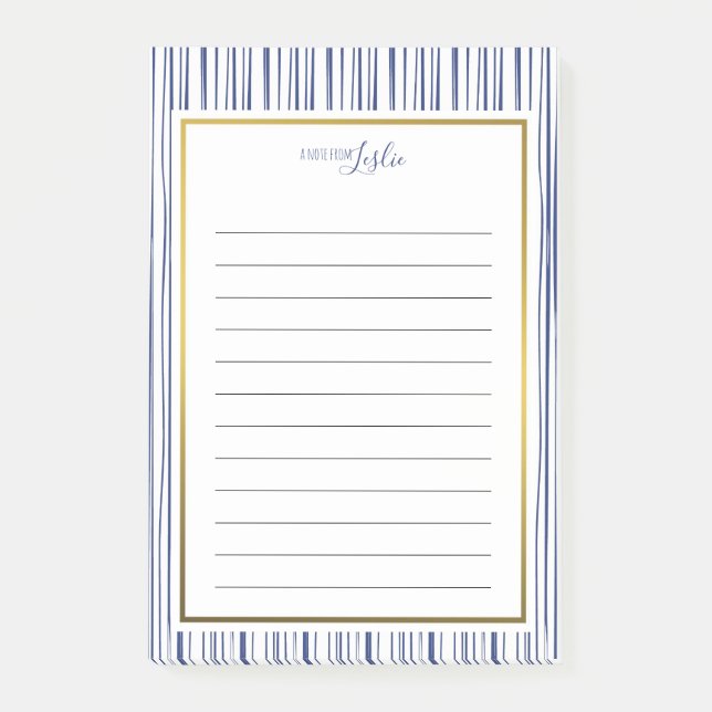 Navy & White Striped Pattern A Note From Notepad (Front)