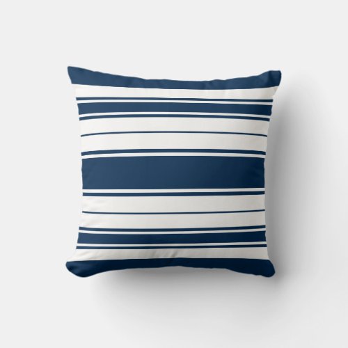Navy  White Stripes 3 Throw Pillow