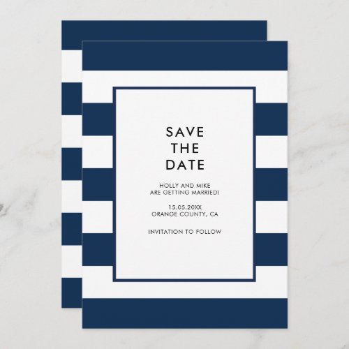 Navy White Stripes Chic Simple Modern Minimal Invitation