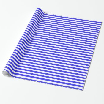 Navy & White Stripes Glossy Wrapping Paper by Allita at Zazzle