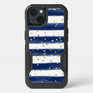 Navy, White Stripes, Gold Confetti Cell Case