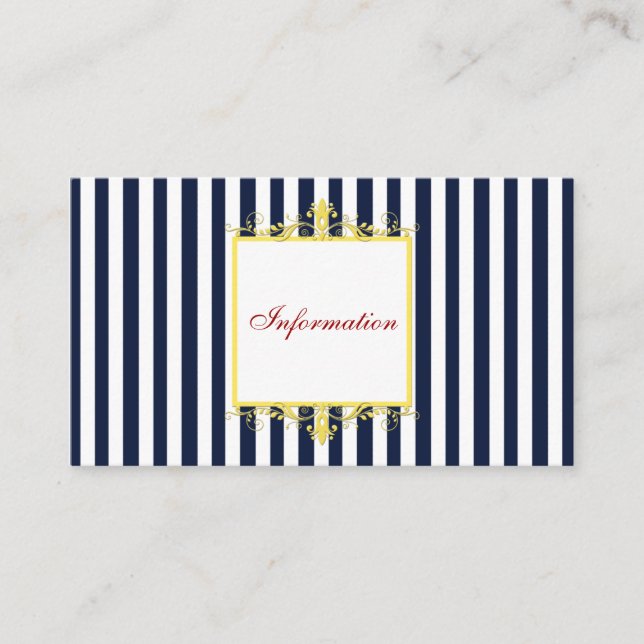Navy, White Stripes with Yellow Scrolls Info Card (Front)