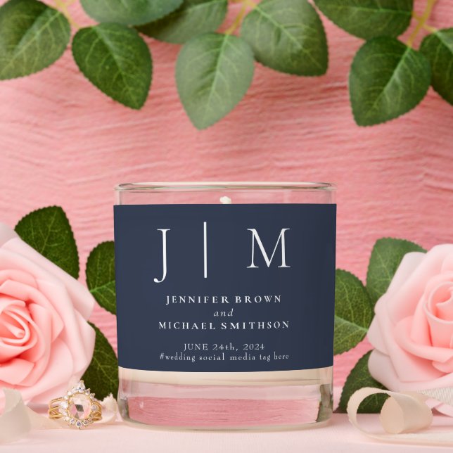 Navy White Suite Formal Monogram Classic Wedding Scented Candle (Wedding)