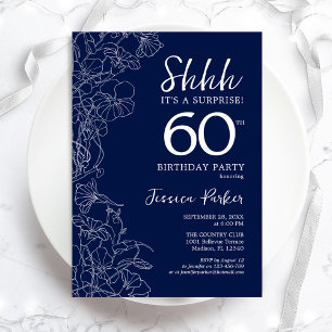 Navy White Surprise 60th Birthday Invitation