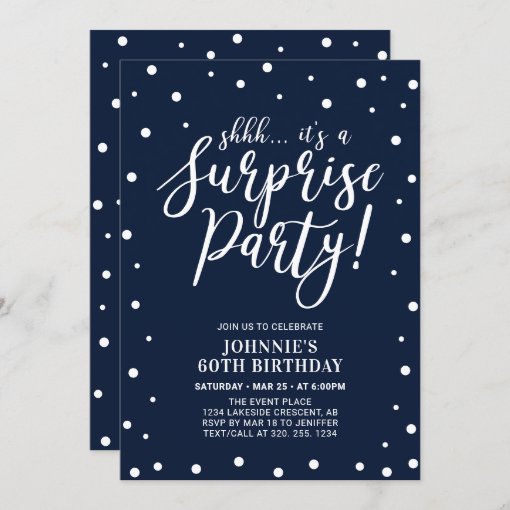 Navy & White | Surprise Adult Birthday Party Invitation | Zazzle