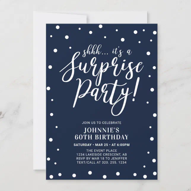 Navy & White | Surprise Adult Birthday Party Invitation | Zazzle