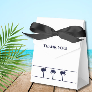 Navy White Tropical Palm Tree Coastal Wedding Favor Boxes