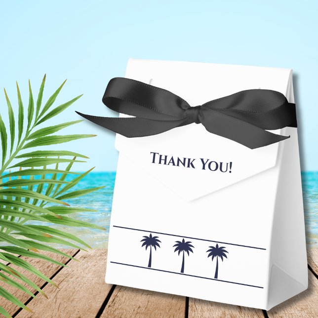 Navy White Tropical Palm Tree Coastal Wedding Favor Boxes (Creator Uploaded)