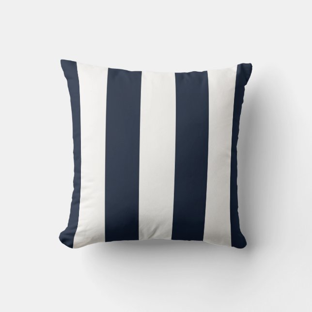 Navy & White Vertical Striped Decorative Throw Pillow (Front)