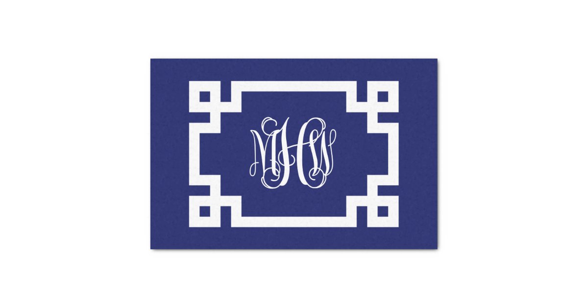 Vine Script Key Navy White Vine Script Monogram Greek Key DIY BG Tissue Paper | Zazzle