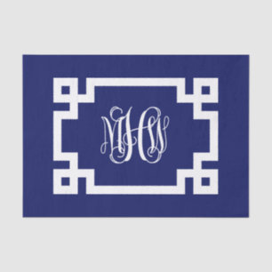 Navy White Vine Script Monogram Greek Key DIY BG Tissue Paper
