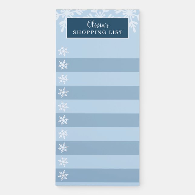 Navy White Winter Snowflake Checklist Magnetic Notepad (Front)