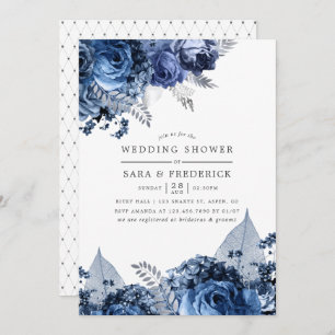Navy & White with Silver Foil Wedding Shower Invitation