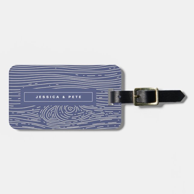 Navy White Wood Grain Abstract Pattern Luggage Tag (Front Horizontal)