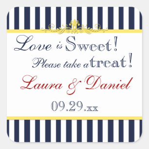 Navy, White, Yellow, Red Striped Favor Sticker