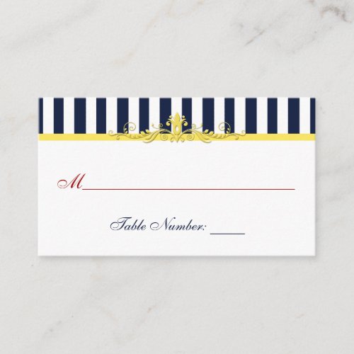 Navy White Yellow Red Striped Place Card