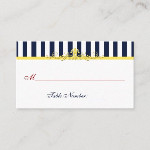 Customizable Navy, White, Yellow, Red Striped Place Card Business Cards